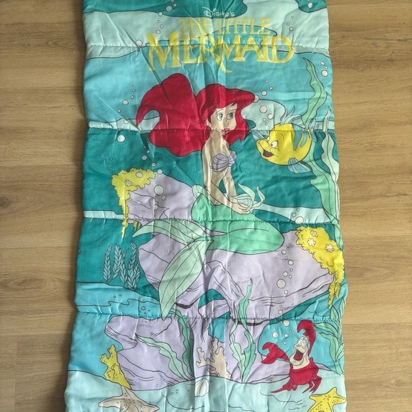 Vintage‎ 1990 Disney's The Little Mermaid Sleeping Bag Ariel Flounder - Picture 1 of 5
